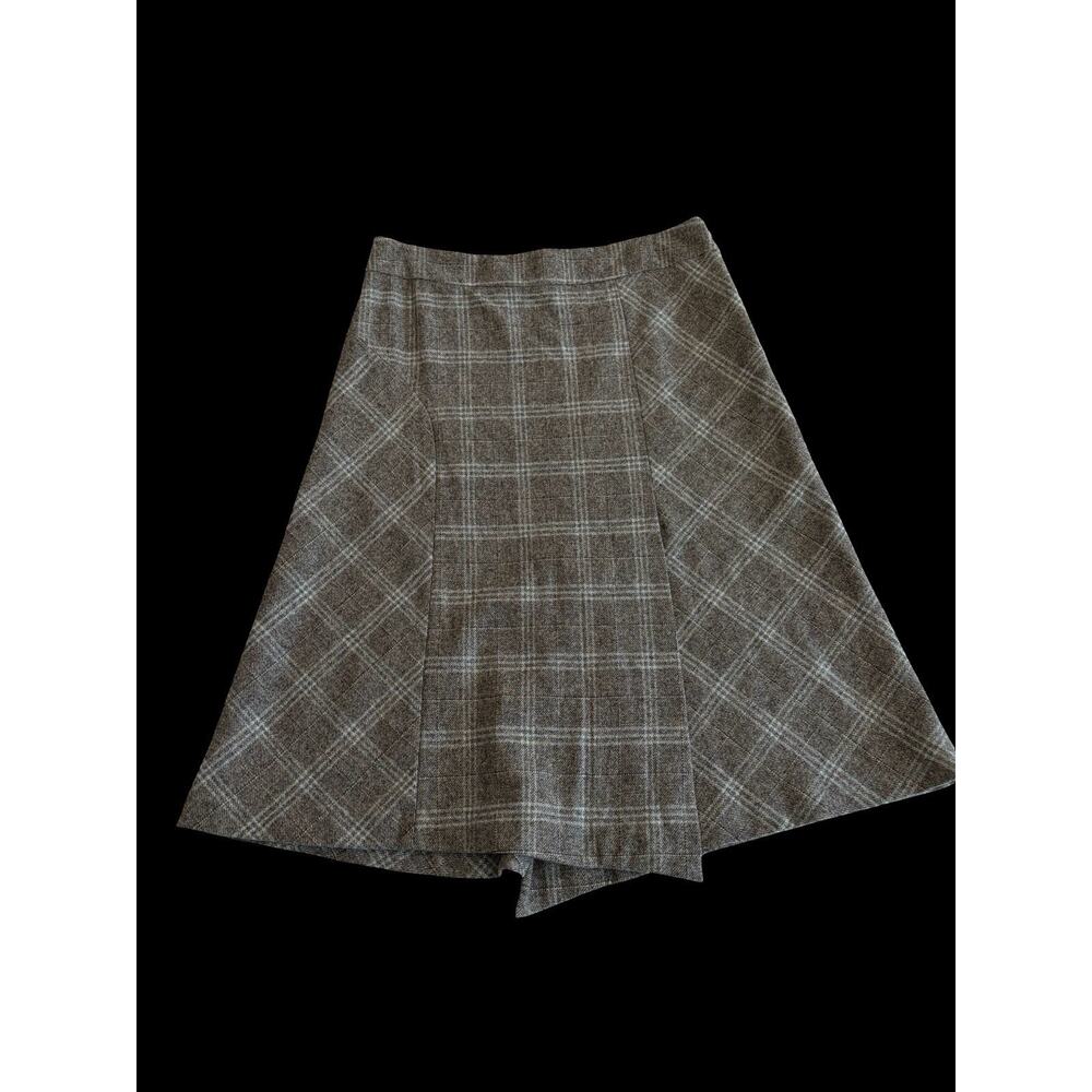 Banana Republic Wool Stretch Gray Blue Plaid Midi Skirt Lined Womens 6 NEW